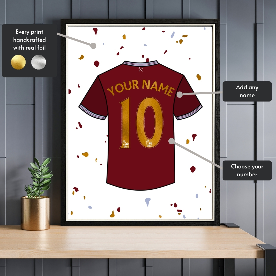 Personalised West Ham Shirt Foil Print