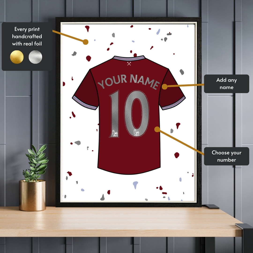 Personalised West Ham Shirt Foil Print